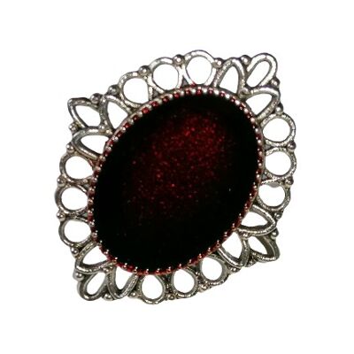 Bague rouge argentée