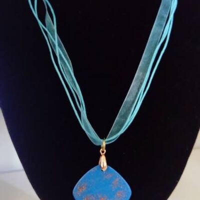 Collier losange bleu et cuivré