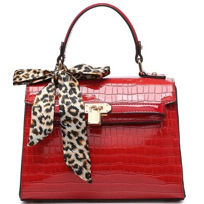 Sac à bandoulière en cuir PU gaufré croco Sac à bandoulière détaillé avec cadenas avec bandoulière réglable - A36582-4m rouge