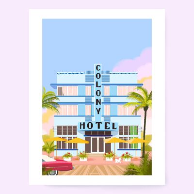 Poster Colony Hotel Miami, Art Deco Hotel South Beach Miami Florida Vintage A4