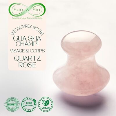 Champi Guasha – Quartz Rose – Massage Visage Efficace – Eclat du Teint et Effet Bonne Mine – Outil Accessoire Bien-Etre