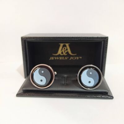 Boutons de manchette camée en agate Yin et Yang