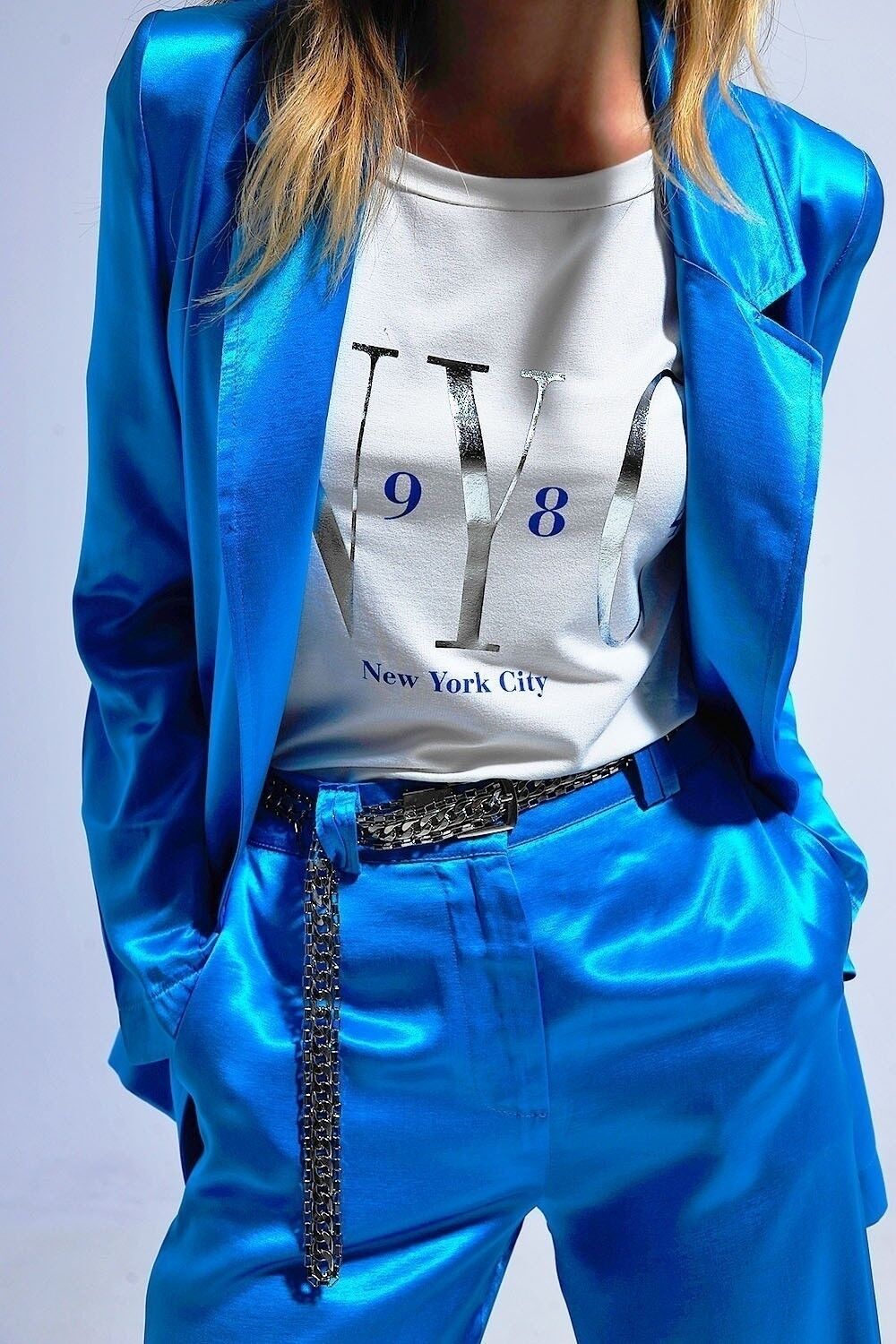 T-shirt con scritta New York City in blu