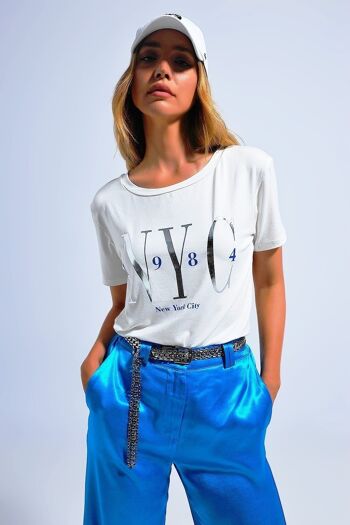 T-shirt avec message New York City en bleu 2
