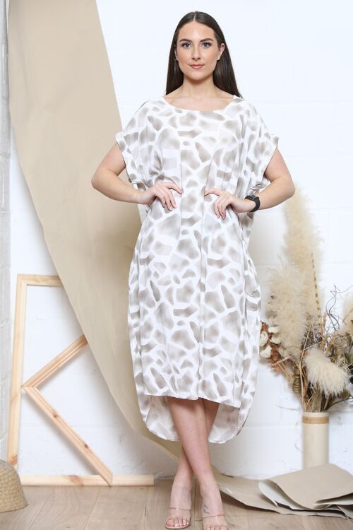 Beige croc print short sleeve midi dress