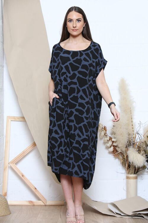 Black croc print short sleeve midi dress