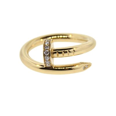 Cubic Zirconia Stoned Sterling Silver Nail Ring - Gold