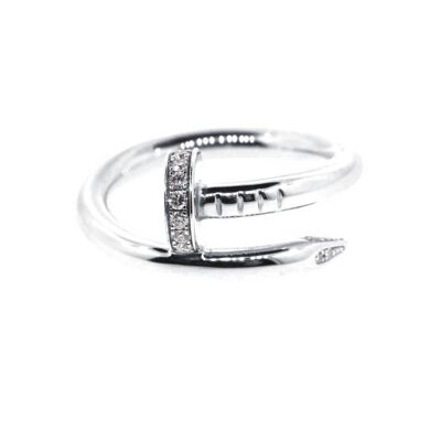 Cubic Zirconia Stoned Sterling Silver Nail Ring - Silver