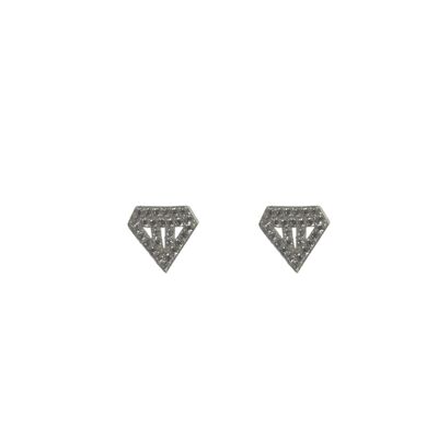 Sterling Silver Diamond Stud Earring - Silver
