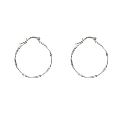 Lightly Twisted Sterling Silver Hoop Earring - Silver