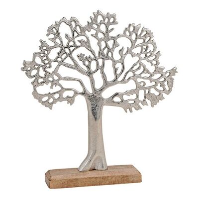 Aufsteller Baum aus Metall auf Mangoholz Sockel Silber, braun (B/H/T) 30x33x5cm