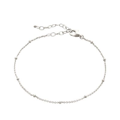 Bead Curb Chain Sterling Silver Adjustable Bracelet - Silver