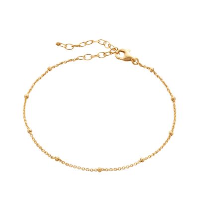 Bead Curb Chain Sterling Silver Adjustable Bracelet - Gold