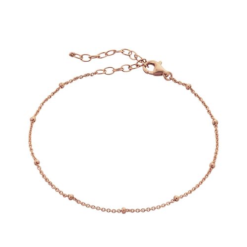 Bead Curb Chain Sterling Silver Adjustable Bracelet - Rose Gold