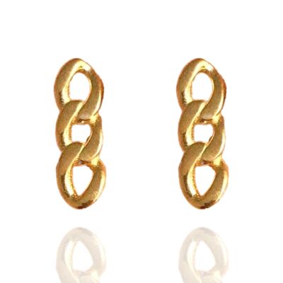 Three Chain Sterling Silver Stud Earring - Gold