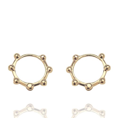 Seven Bead Sterling Silver Hoop Earrings - Gold