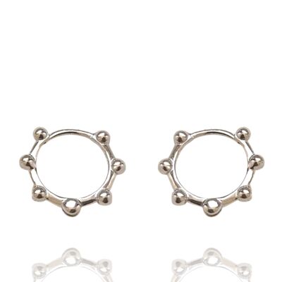 Seven Bead Sterling Silver Hoop Earrings - Silver