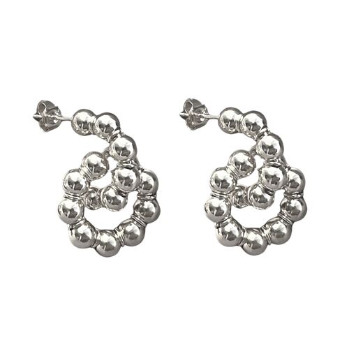Large Lapped Bead Sterling Silver Earring - Silver