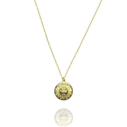 Sun and Moon Silhouette Sterling Silver Necklace - Gold - Sun