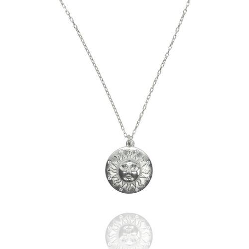 Sun and Moon Silhouette Sterling Silver Necklace - Silver - Sun