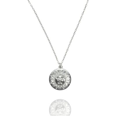 Sun and Moon Silhouette Sterling Silver Necklace - Silver - Sun