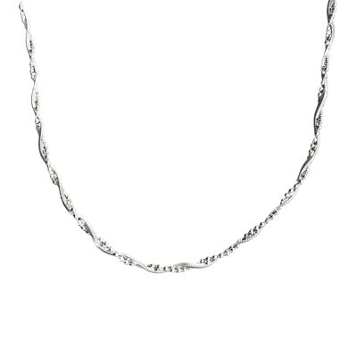 Twisted Beads Sterling Silver Chain Necklace - Silver