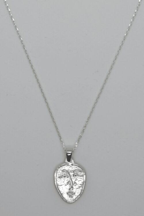 Art Face Silhouette Sterling Silver Necklace - Silver
