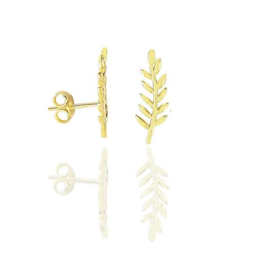 Long Leaves Sterling Silver Stud Earring - Gold