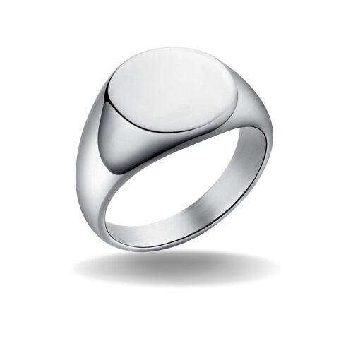 Signature Circle Sterling Silver Signet Ring - Silver