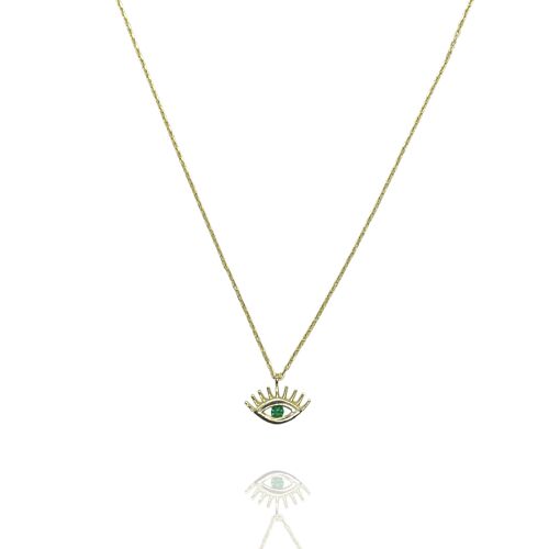 Emerald Eye Sterling Silver Necklace - Gold