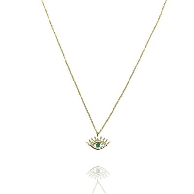 Emerald Eye Sterling Silver Necklace - Gold