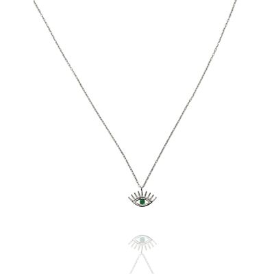 Emerald Eye Sterling Silver Necklace - Silver