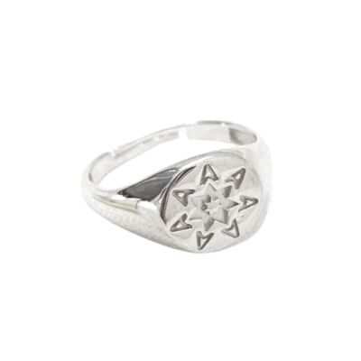 Star Sun Stackable Sterling Silver Statement Ring - Silver