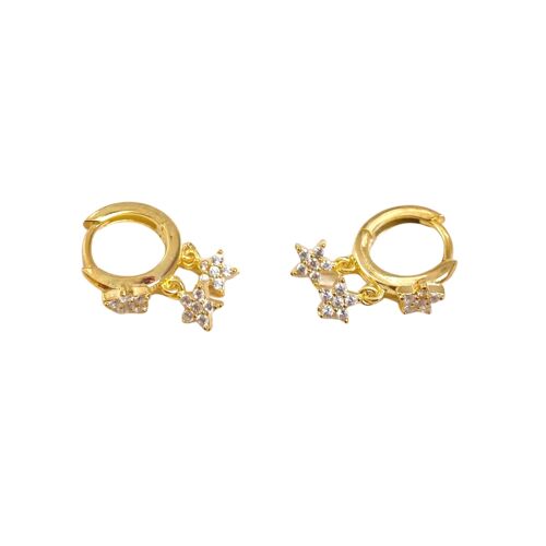 Star Sterling Silver Eardrop Hoop Earring - Gold