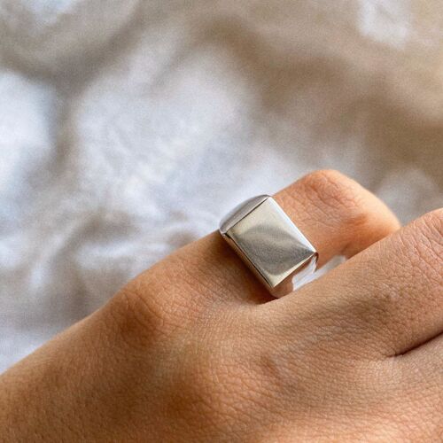Signature Rectangular Sterling Silver Signet Ring - Silver