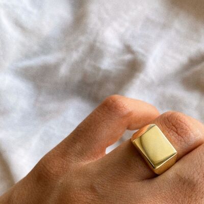 Signature Rectangular Sterling Silver Signet Ring - Gold