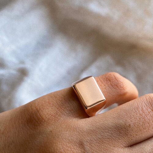 Signature Rectangular Sterling Silver Signet Ring - Rose  Gold