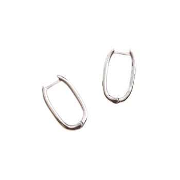 Boucles d'oreilles créoles ovales rectangulaires en argent sterling - Argent