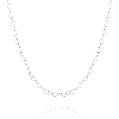 Love Heart Sterling Silver Chain Necklace - Silver