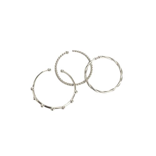 Skinny Layering Adjustable Ring Set - Silver - All Set