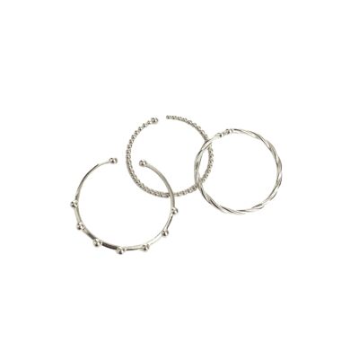 Skinny Layering Adjustable Ring Set - Silver - All Set