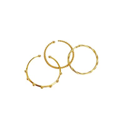 Skinny Layering Adjustable Ring Set - Gold - All Set