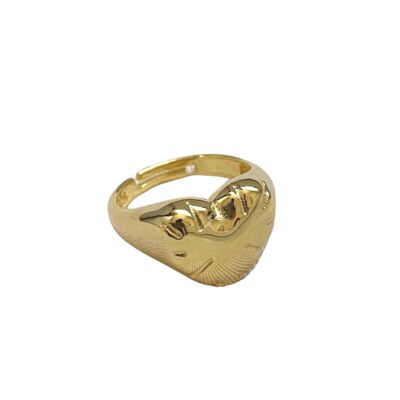 Sterling Silver Chunky Love Heart Signet Ring - Gold