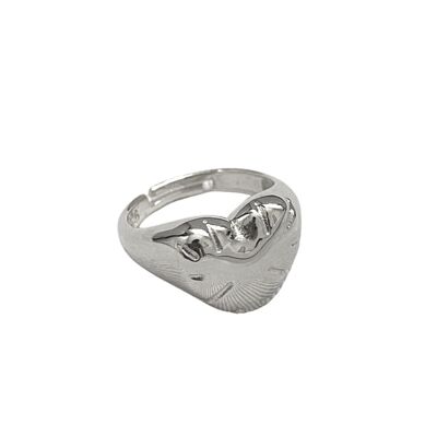 Sterling Silver Chunky Love Heart Signet Ring - Silver