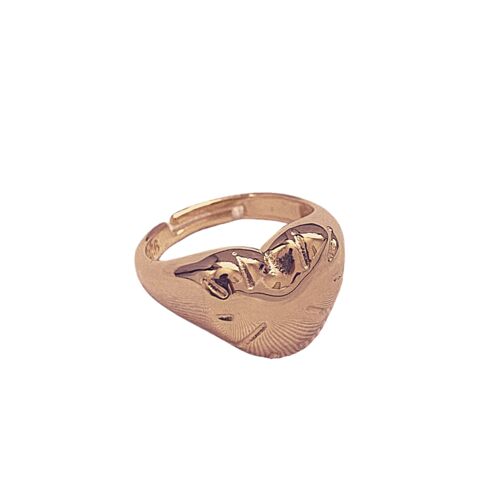 Sterling Silver Chunky Love Heart Signet Ring - Rose Gold
