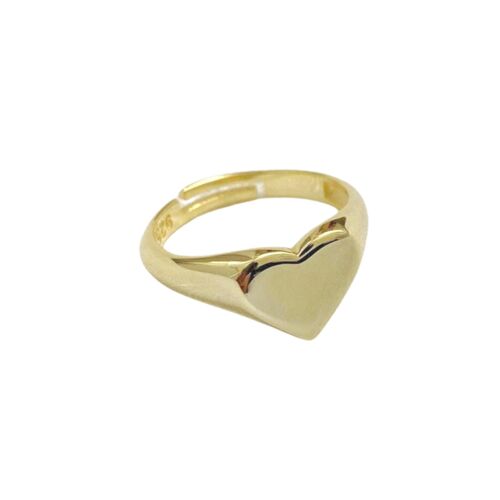 Sterling Silver Heart Love Signet Ring - Gold