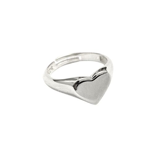 Sterling Silver Heart Love Signet Ring - Silver