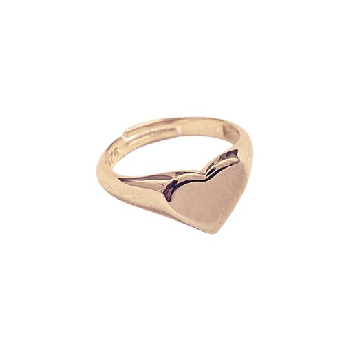 Sterling Silver Heart Love Signet Ring - Rose Gold