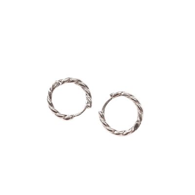 Chunky Twisted Sterling Silver Hoop Earring - Silver