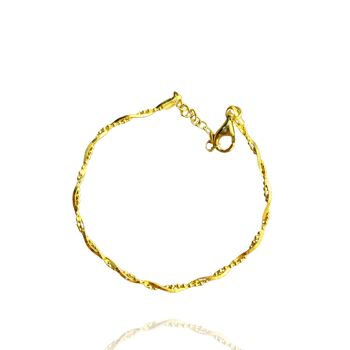 Bracelet en argent sterling torsadé avec chaîne de perles - Or